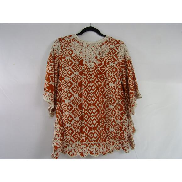Anthropologie Solitaire Orange Embroidery Top sz L Whimsical Scalloped Fair Boho - Picture 4 of 8